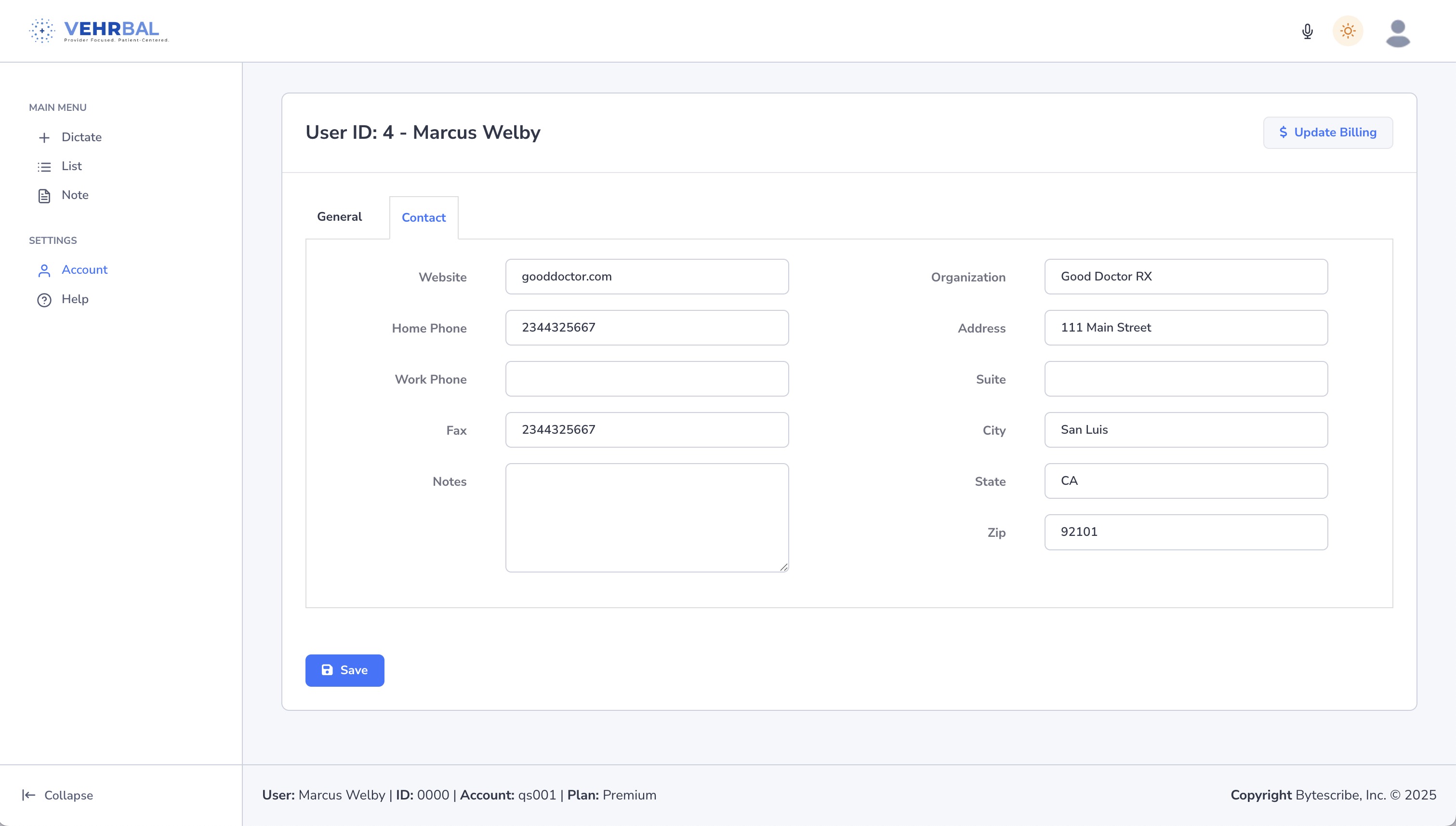 User Contact Settings in VEHRBAL