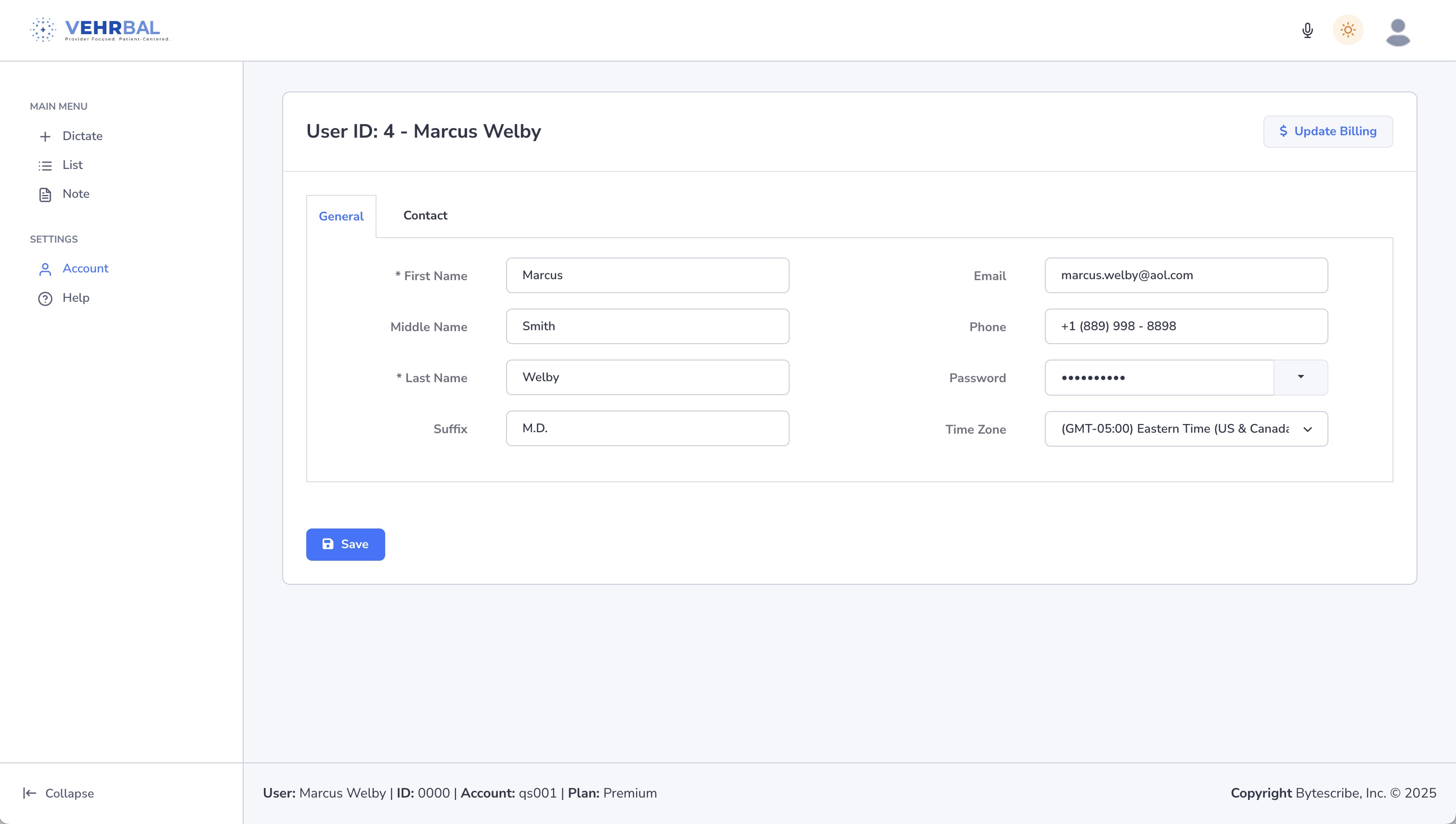 User Settings in VEHRBAL