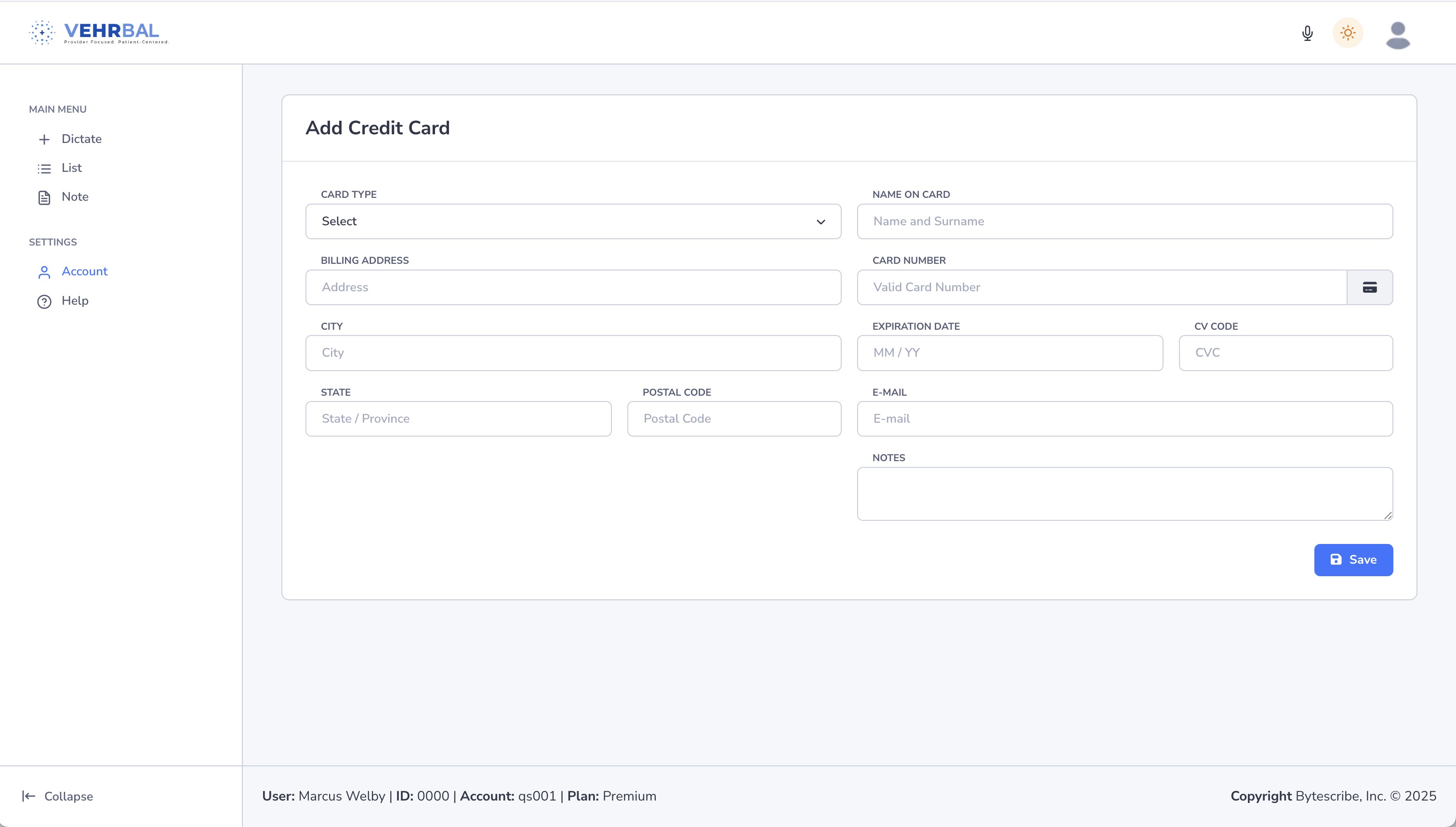 Add Credit Card Settings in VEHRBAL